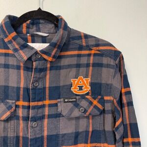 Columbia‎ Auburn Tigers NCAA Plaid Flannel Shirt Mens Medium Navy Orange XM7232